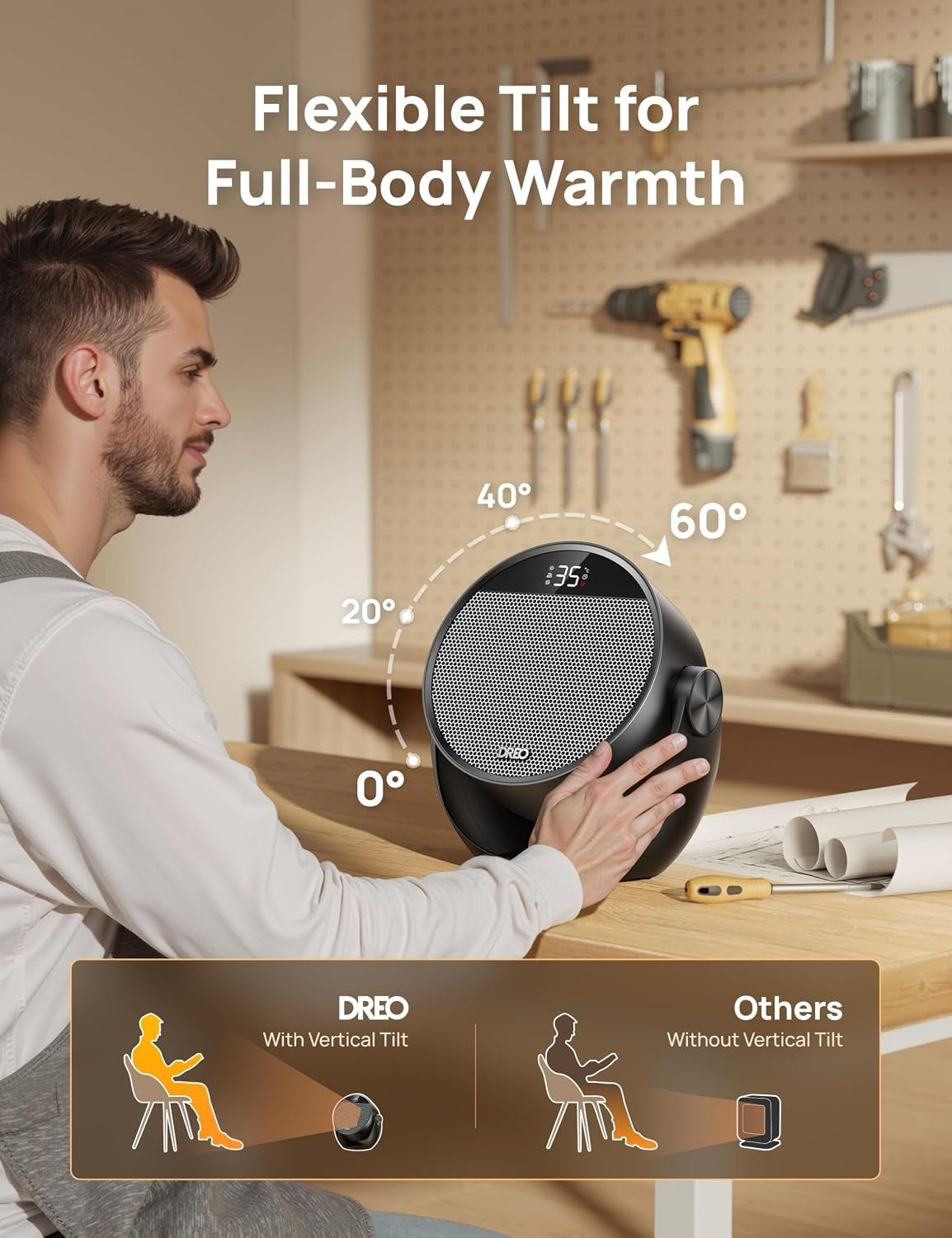 1500W Portable Electric Heater for Home, 60° Adjustable Tilt, 10.5Ft/S Fan Heater with Remote, 8 Safety Protections, 12H Timer, 3 Modes, Silent Small Ceramic Space Heaters for Bedroom, Atom 320