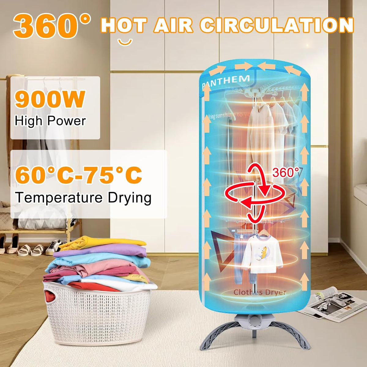 900W Portable Electric Clothes Dryer - Compact 2-Tier Detachable Heated Rack with Timer, 12KG Capacity, Space Saving Fast Warm Air Drying for Home, Apartment, RV and Travel, Blue