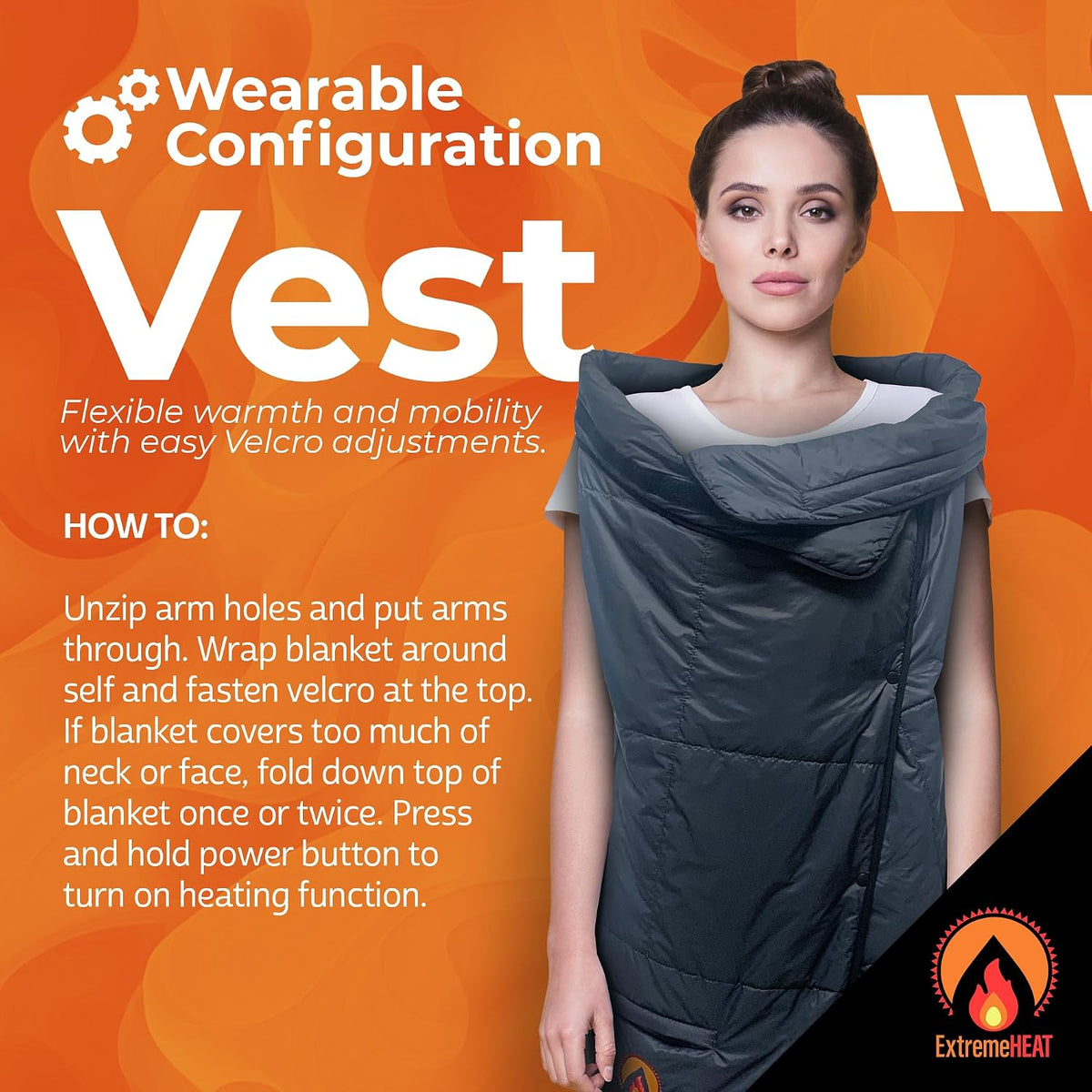 Heated Wearable Poncho by Extremeheat, Battery Included