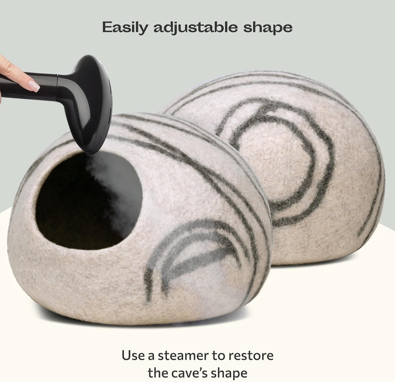 MEOWFIA Cat Cave - Merino Wool Bed for Indoor Cats (Light Gray, Medium) | Cat Bed Enclosure, Premium Felt, Handmade, Super Soft, Lightweight, Breathable, Adjustable Shape