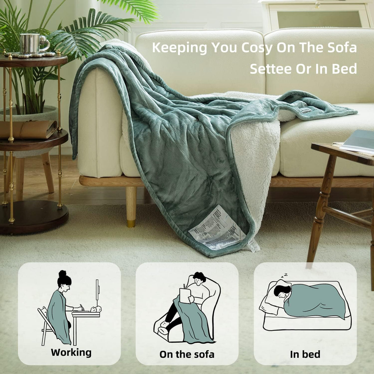 Heated Blanket Electric Throw 130X160Cm Machine Washable Green