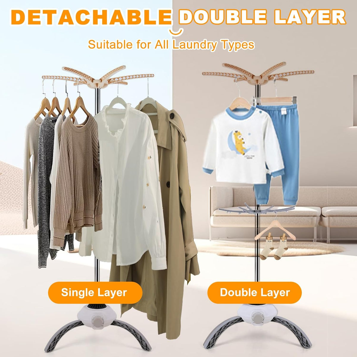 900W Portable Electric Clothes Dryer - Compact 2-Tier Detachable Heated Rack with Timer, 12KG Capacity, Space Saving Fast Warm Air Drying for Home, Apartment, RV and Travel, Blue