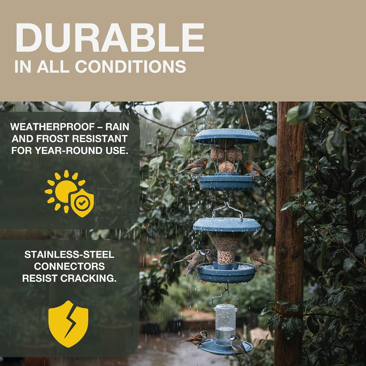 Duplex Connector – Vertical Link for Hanging Bird Feeders – Space-Saving Garden Accessory in Durable Steainles Steel Compatible with Lucerne & Davos SMART BIRDS