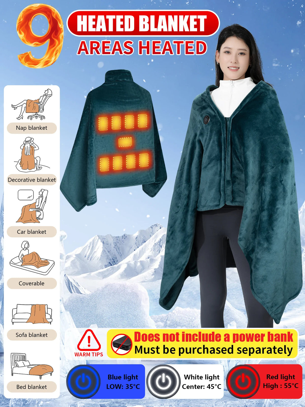 Electric Heated Blanket, USB Heated Blanket Shawl, Single Person Warm Heating Shawl, Wearable Electric Blanket