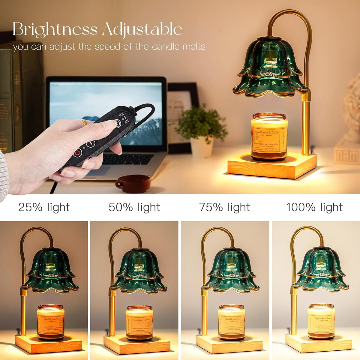 Candle Warmer Lamp with Timer, Green Flower Dimmable Wax Melt Lamp