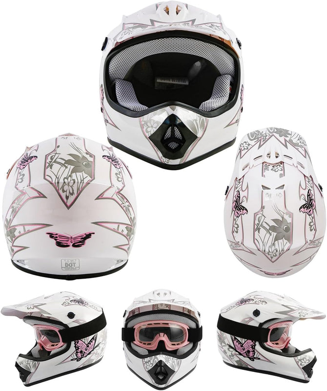 Girls Youth Kids Dirt Bike Helmet Full Face Motocross DOT Approved Helmets | Ultra-Light Design, Adjustable Visor and Washable Liner for Four Wheeler Motocross BMX MX ATV UTV Go Kart Racing