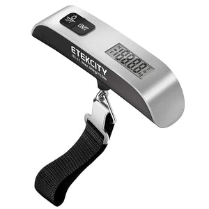 Etekcity Luggage Scale, Travel Essentials, Digital Suitcase Weight Scales for Travel Accessories, Hanging Baggage Scale with Hook, 110 Pounds, Battery Included, Silver | Travel Essentials, Air Travel, Suitcase, Hanging Hook, Rubber Grip, Battery Included,