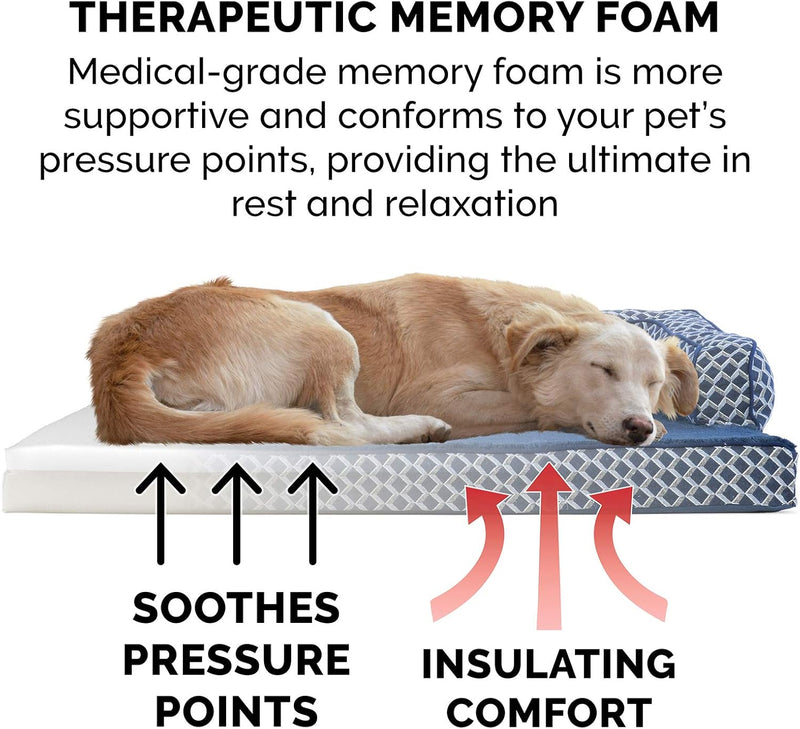 Furhaven Memory Foam Dog Bed for Medium/Small Dogs W/ Removable Bolsters & Washable Cover, for Dogs up to 35 Lbs - Plush & Woven Decor Comfy Couch Sofa - Diamond Blue, Medium