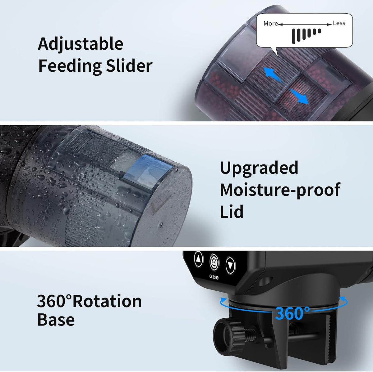 Automatic Fish Feeder for Aquarium: USB Rechargeable Auto Food Dispenser, 200 ML Moisture-Proof Timer with LCD Display, Vacation Fish Tank Timer