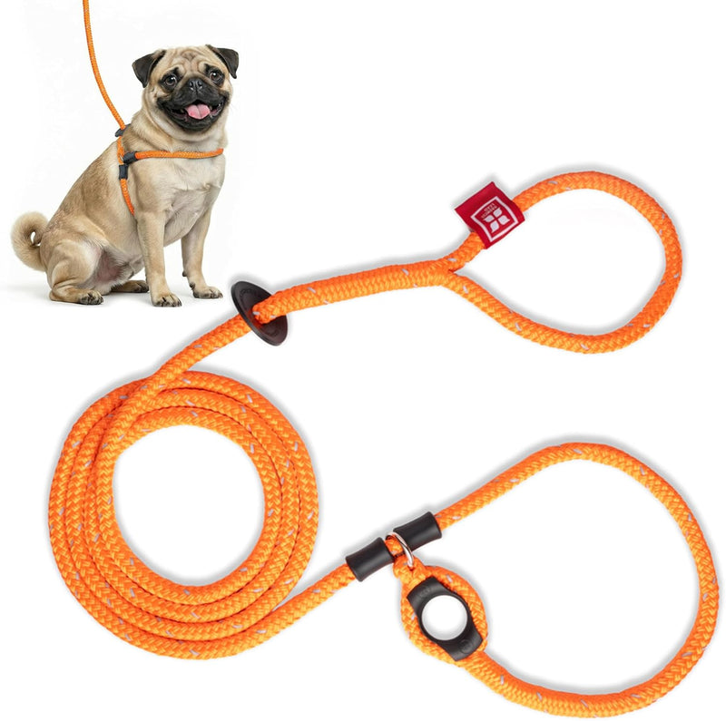 Harness Lead No Pull Dog Harness and Leash Set, anti Pull Dog Harness for All Breeds and Sizes, One-Piece Cushioned Rope Design Safely Prevents Escaping and Pulling (Small/Medium, Orange/Reflective)
