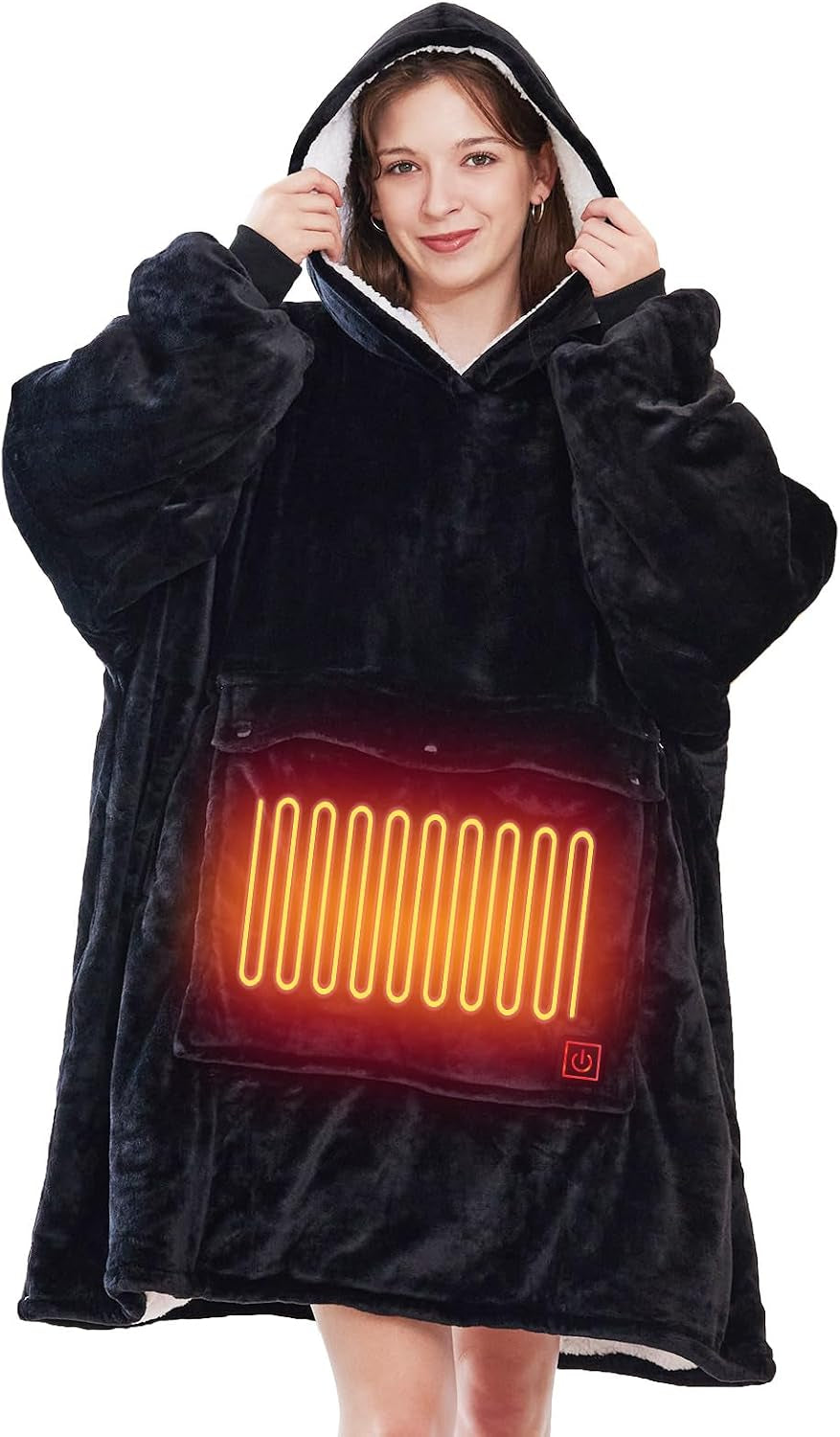 Askyli Wearable Heated Blanket Hoodie, USB Heated Oversized Hooded Blanket Adult 3 Heat Settings, Overheat Protection Cozy Warm Heated Hoodie Blanket Sweatshirt for Women with Sleeves & Giant Pocket