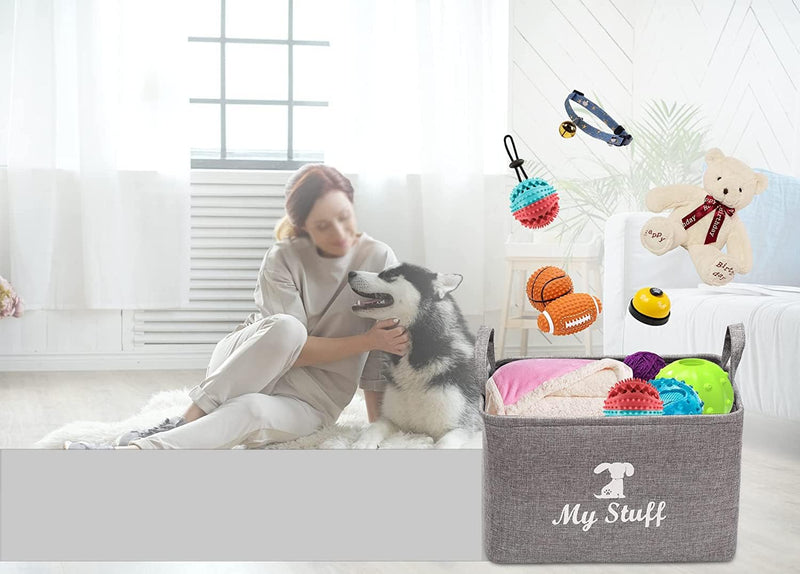 Geyecete Canvas Dog Toy Storage Dog Toy Basket -Box for Dog Toy Bins, Dog Blanket, Dog Clothes Storage - Pet Toy and Accessory Storage Bin-Gray