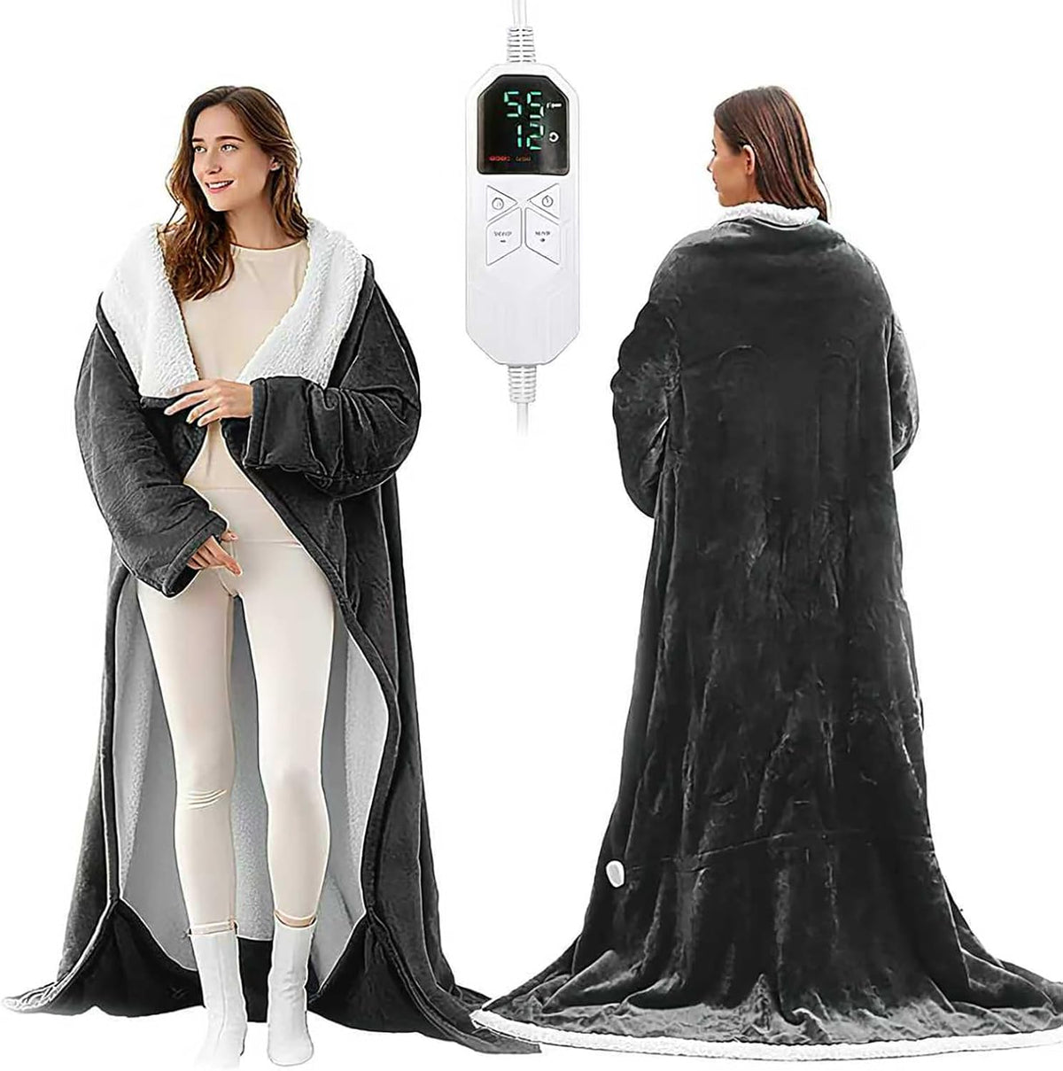 KINGTE Wearable Heated Blanket Portable with Sleeves & Foot Pocket - Electric Snuggle Throw Blanket, 8 Heat Settings, 1-12H Auto Shut-Off, 50"X70"+14" Electric Blanket, for Her/Him/Family