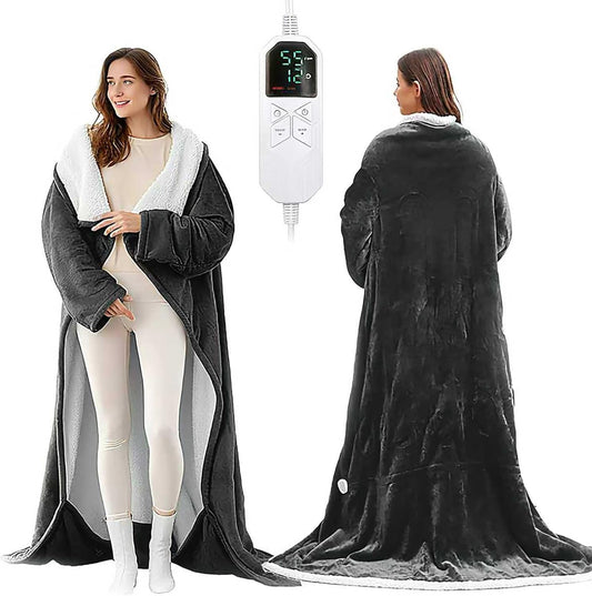 KINGTE Wearable Heated Blanket Portable with Sleeves & Foot Pocket - Electric Snuggle Throw Blanket, 8 Heat Settings, 1-12H Auto Shut-Off, 50"X70"+14" Electric Blanket, for Her/Him/Family