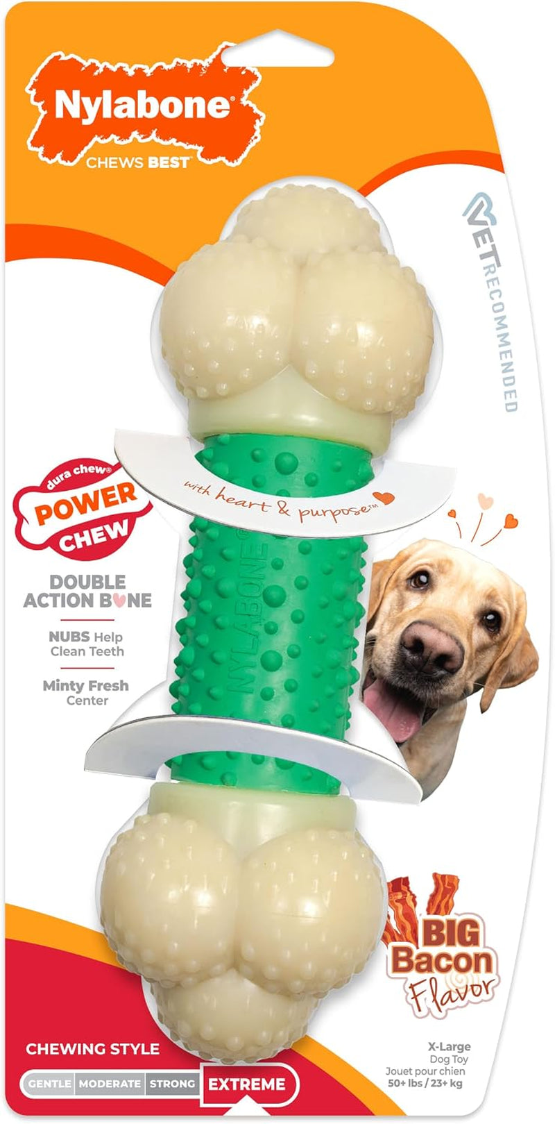 Nylabone Power Chew Double Action Barbell Bone Dog Chew Toy, X-Large | Durable Dog Toy for Large Dog Breeds 50+ Lbs, Teeth-Cleaning Textures, Long Lasting, Discourages Destructive Chewing