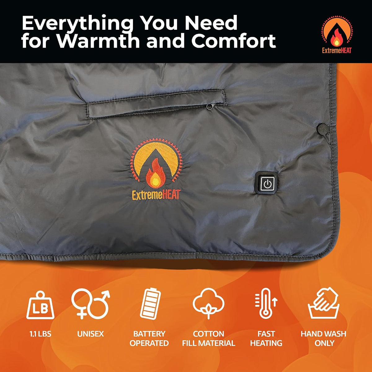Heated Wearable Poncho by Extremeheat, Battery Included