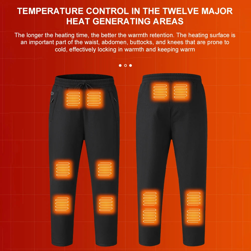 USB 5V Thermal Pants for Men Women Elastic Waist Waterproof Pants 12 Heating Zone Heated Trousers for Skiing Fishing Motorcycle