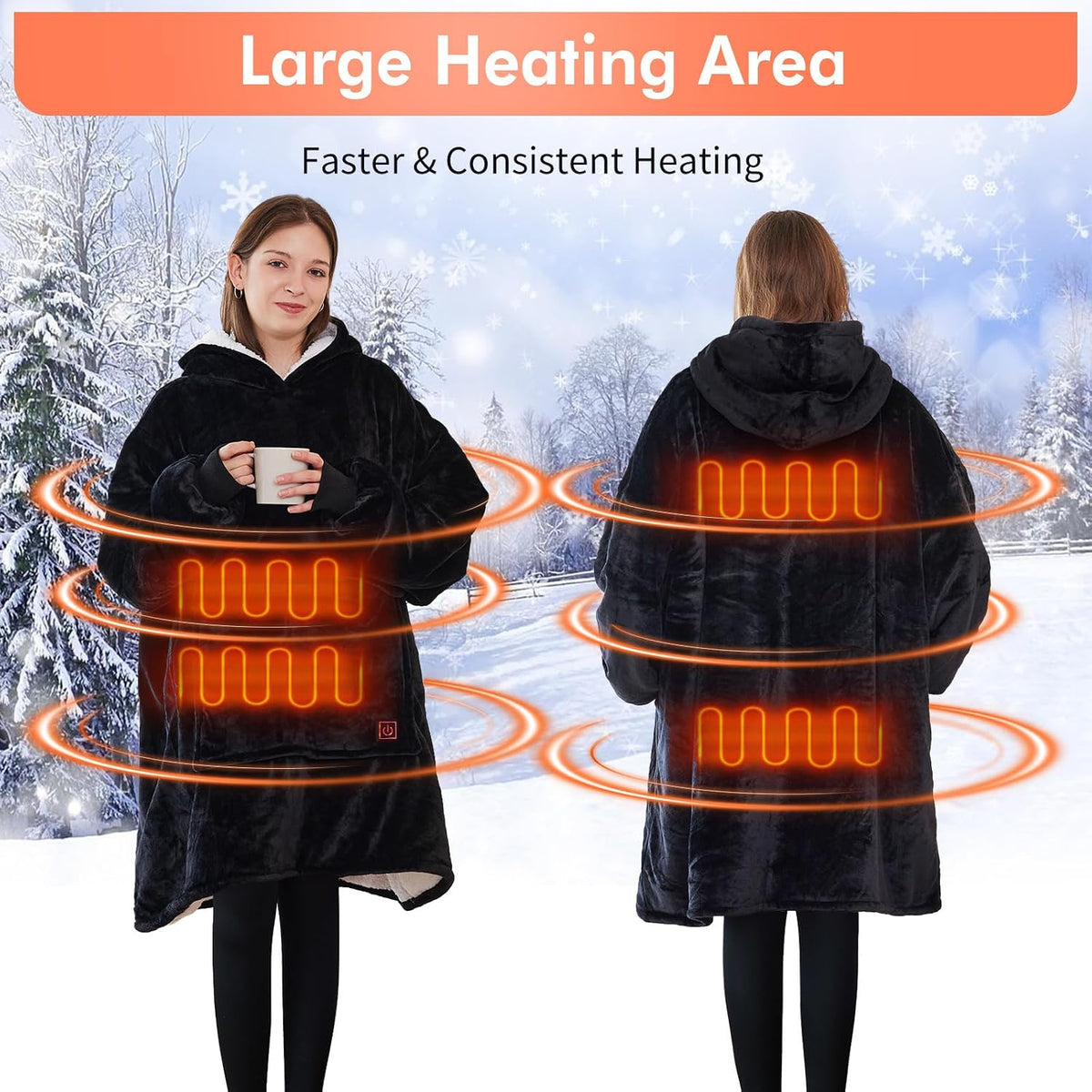 Askyli Wearable Heated Blanket Hoodie, USB Heated Oversized Hooded Blanket Adult 3 Heat Settings, Overheat Protection Cozy Warm Heated Hoodie Blanket Sweatshirt for Women with Sleeves & Giant Pocket