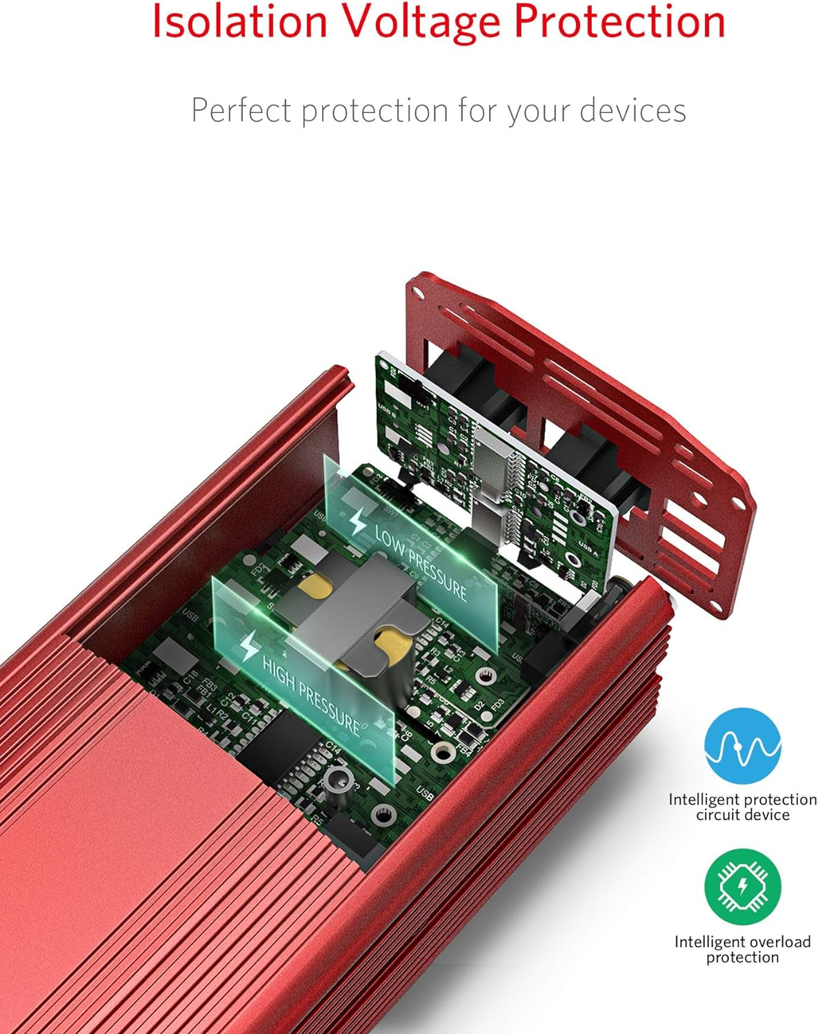 500W Power Inverter DC 12V to 110V AC Converter with Alligator Battery Clamp 4.8A Dual USB Car Charger ETL Listed | 4.8A Dual USB Ports, Dual AC Outlets, Alligator Battery Clamp, Car Charger Adapter for Phone/Laptop/Road Trip