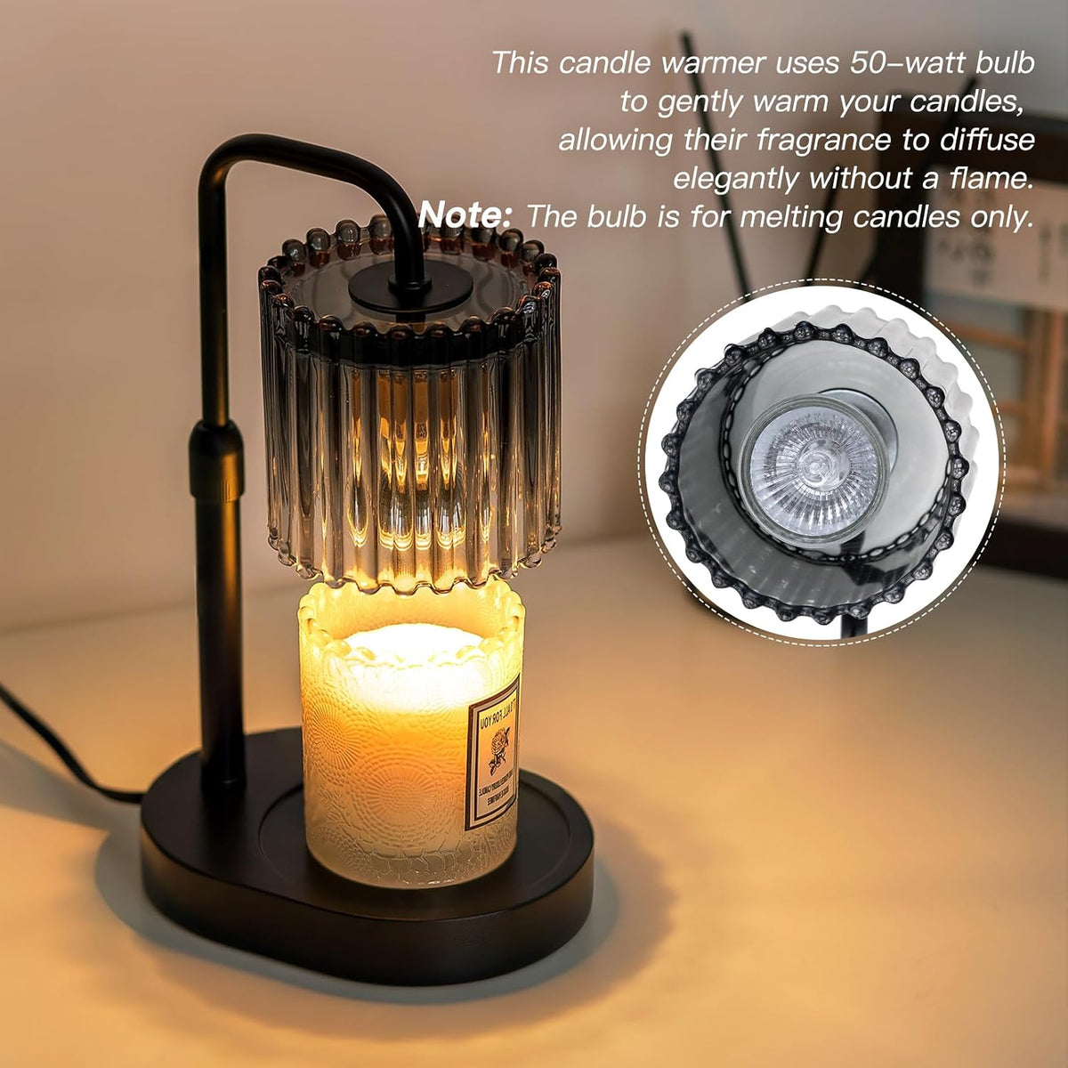 Black Candle Warmer Lamp with Timer, Birthday Gifts for Women Mum