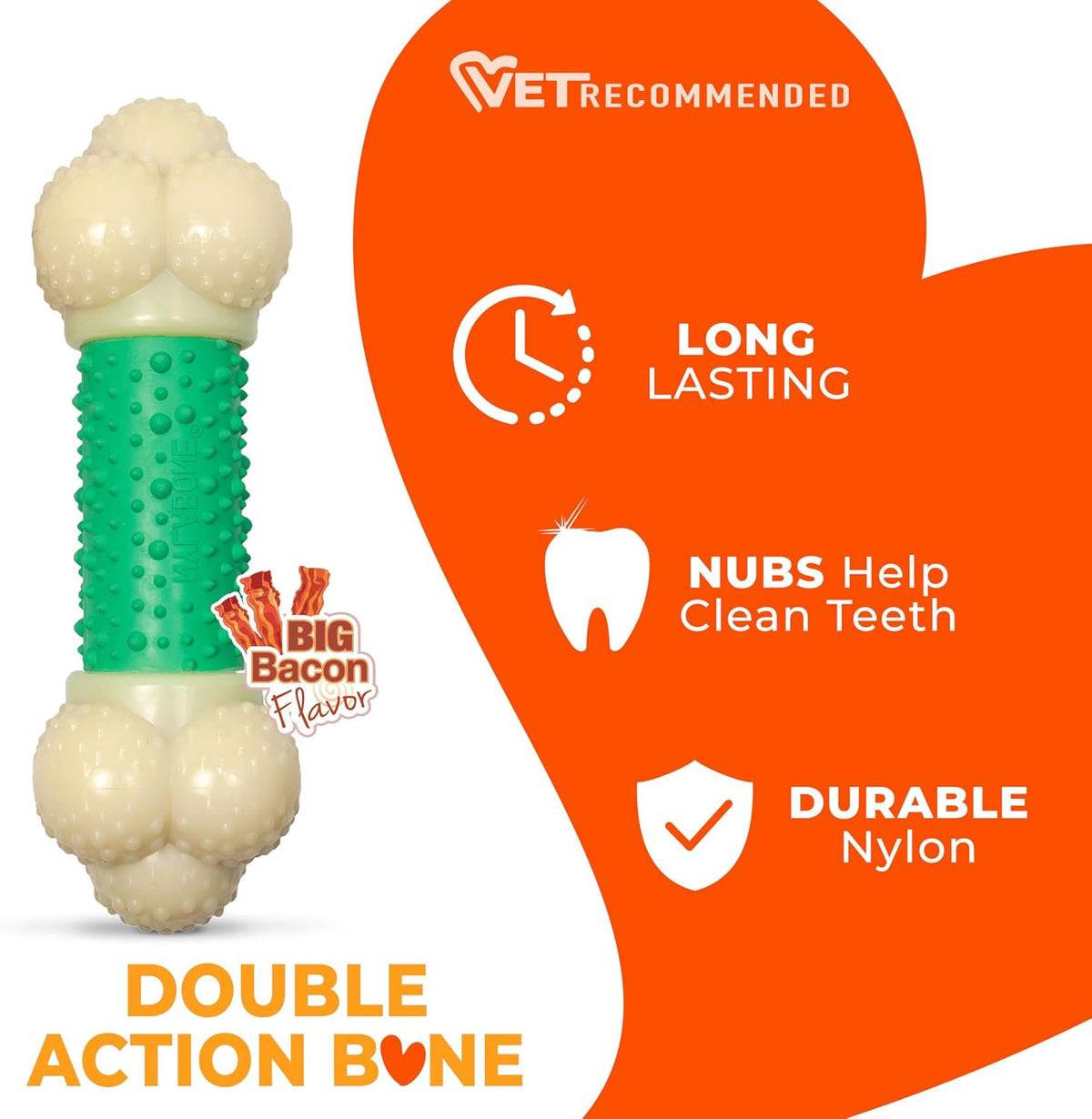 Nylabone Power Chew Double Action Barbell Bone Dog Chew Toy, X-Large | Durable Dog Toy for Large Dog Breeds 50+ Lbs, Teeth-Cleaning Textures, Long Lasting, Discourages Destructive Chewing