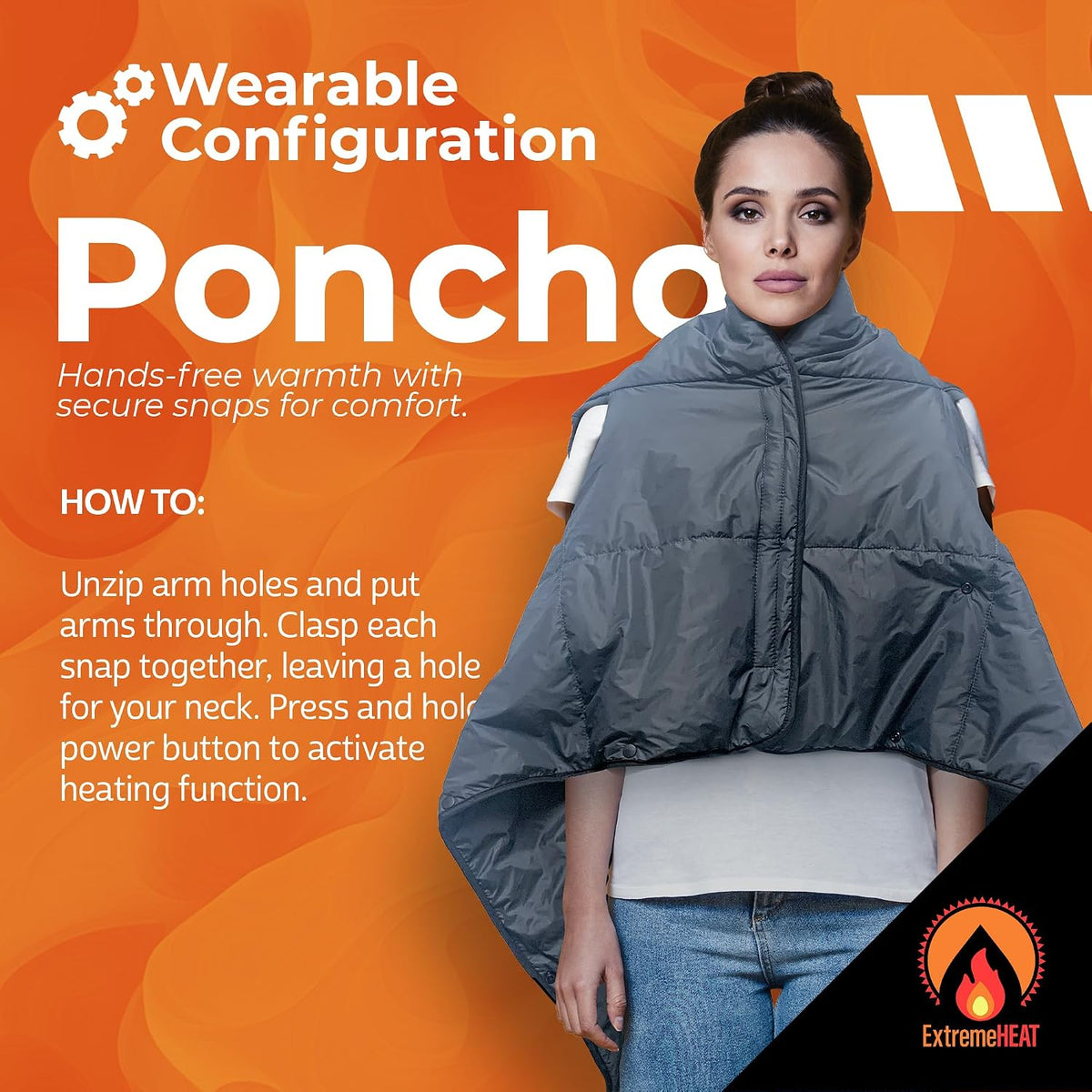 Heated Wearable Poncho by Extremeheat, Battery Included