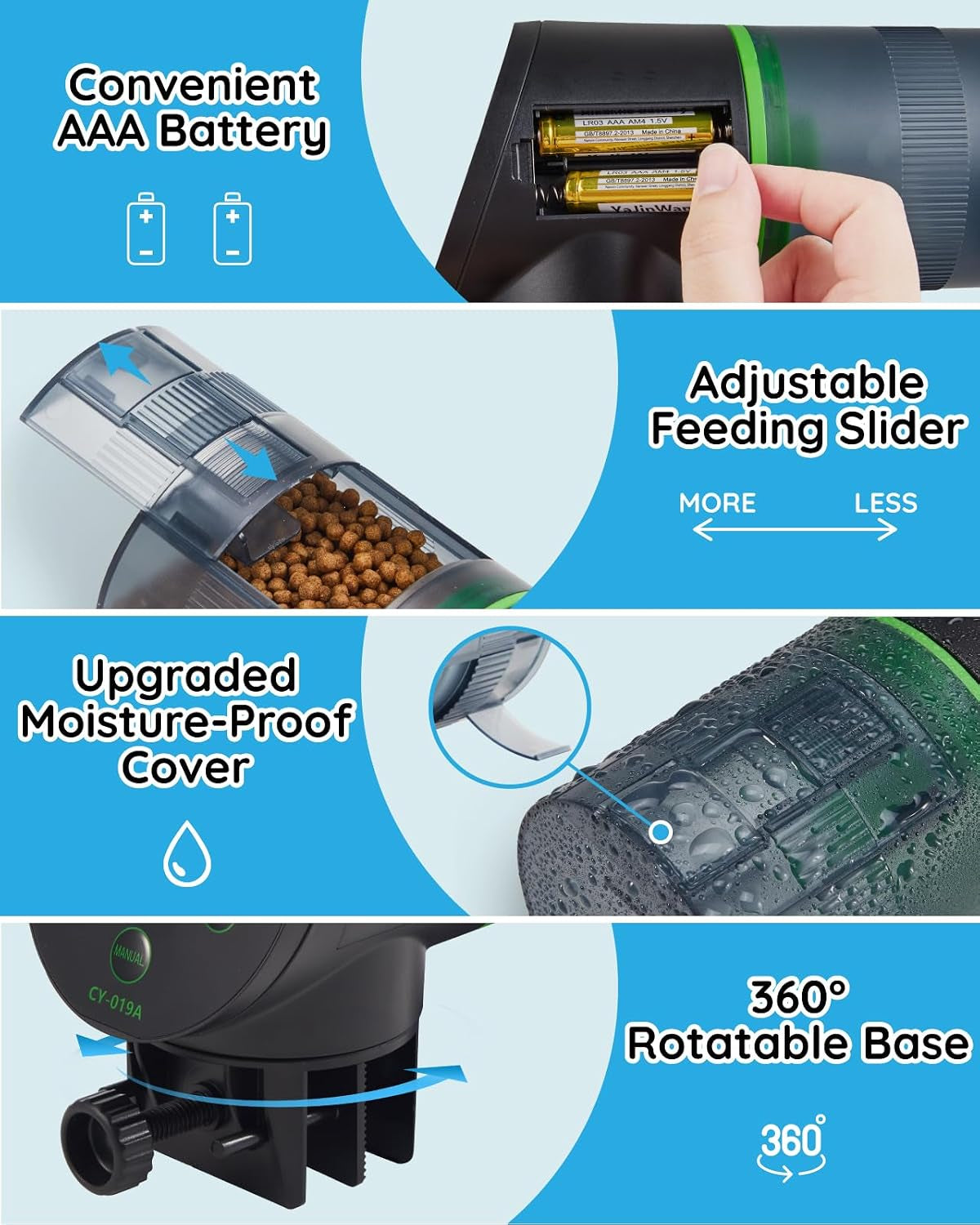 Automatic Fish Feeder for Aquarium - Battery Operated Autofish Feeder Dispenser with Lid, Moisture-Proof Auto Fish Feeder with Timer, 2 AAA Batteries and Fish Feeder Ring Included