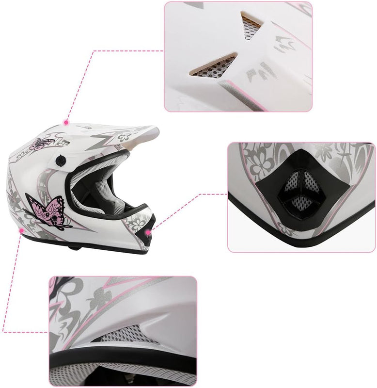 Girls Youth Kids Dirt Bike Helmet Full Face Motocross DOT Approved Helmets | Ultra-Light Design, Adjustable Visor and Washable Liner for Four Wheeler Motocross BMX MX ATV UTV Go Kart Racing