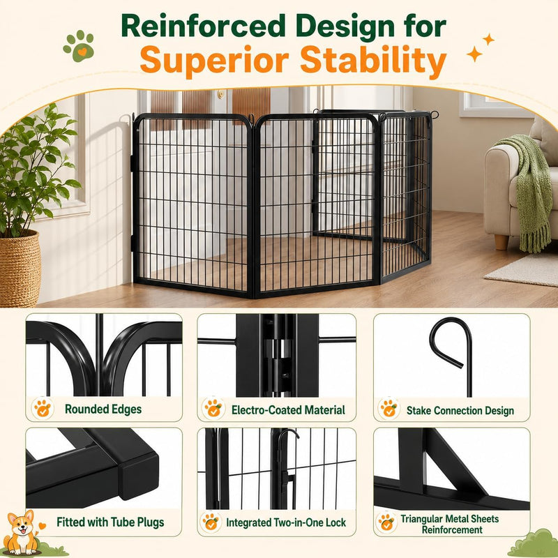 Yaheetech Dog Playpen 32In 16 Panels Pet Fence for Indoor Yard RV Camping | Easy Setup, Heavy Duty Rustproof Frame with Secure Latch Door, DIY Layouts,Foldable Storage, for Small & Medium Dogs