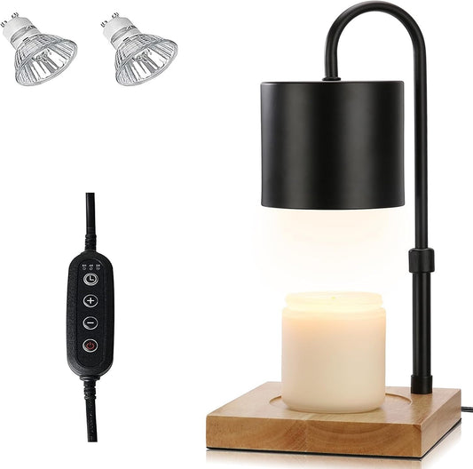 Candle Warmer Lamp, Electric Candle Warmer Lamp with 2H/4H/8H Timer Dimming Height Adjustable Safety Night Lamp, Home Scented Jar Candles Decor Gifts (2 Bulbs, Black)(Nld12)