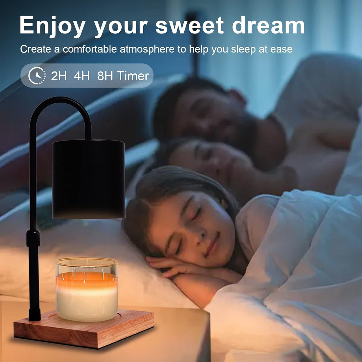 Candle Warmer Lamp, Electric Candle Warmer Lamp with 2H/4H/8H Timer Dimming Height Adjustable Safety Night Lamp, Home Scented Jar Candles Decor Gifts (2 Bulbs, Black)(Nld12)
