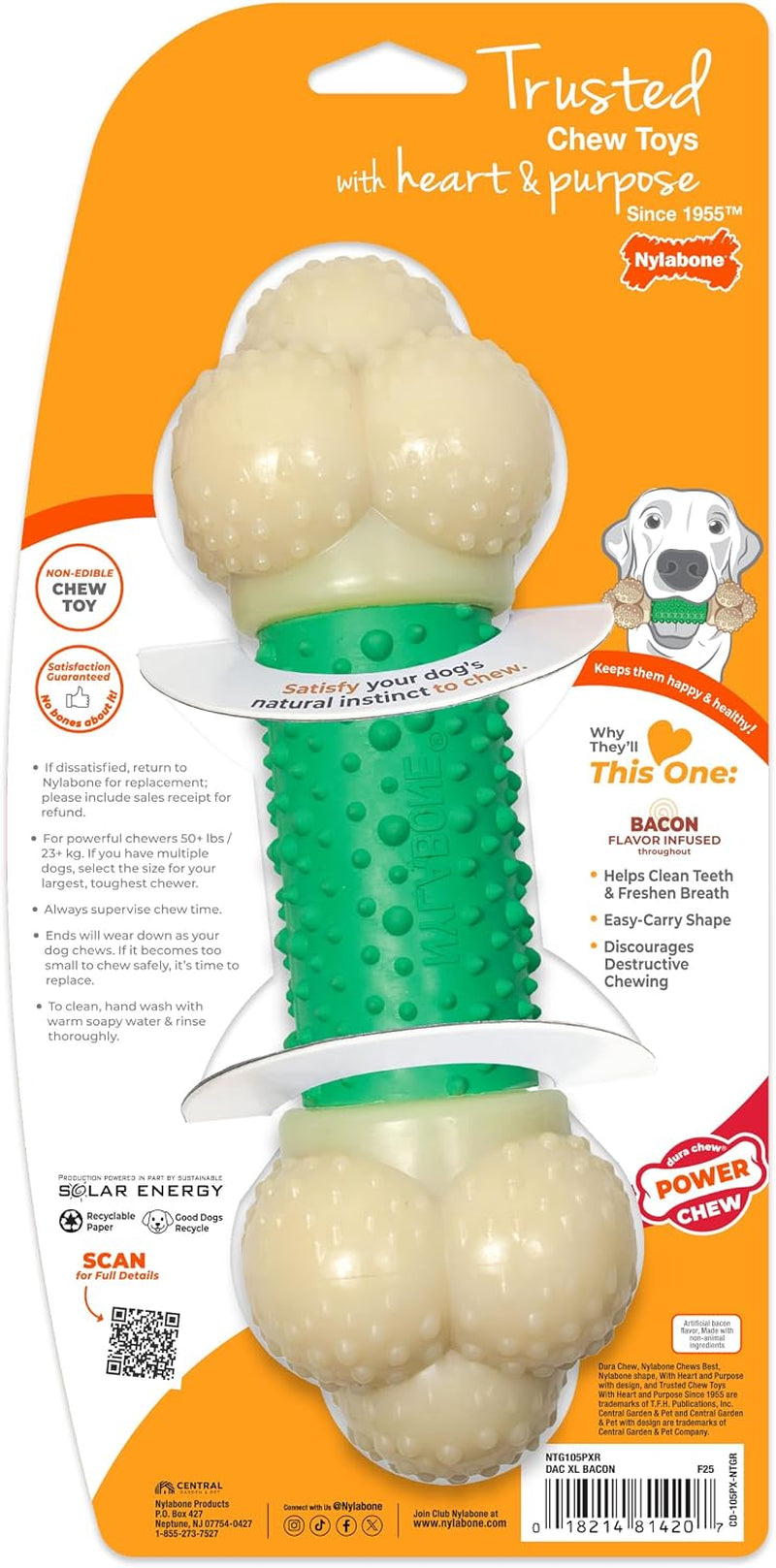 Nylabone Power Chew Double Action Barbell Bone Dog Chew Toy, X-Large | Durable Dog Toy for Large Dog Breeds 50+ Lbs, Teeth-Cleaning Textures, Long Lasting, Discourages Destructive Chewing
