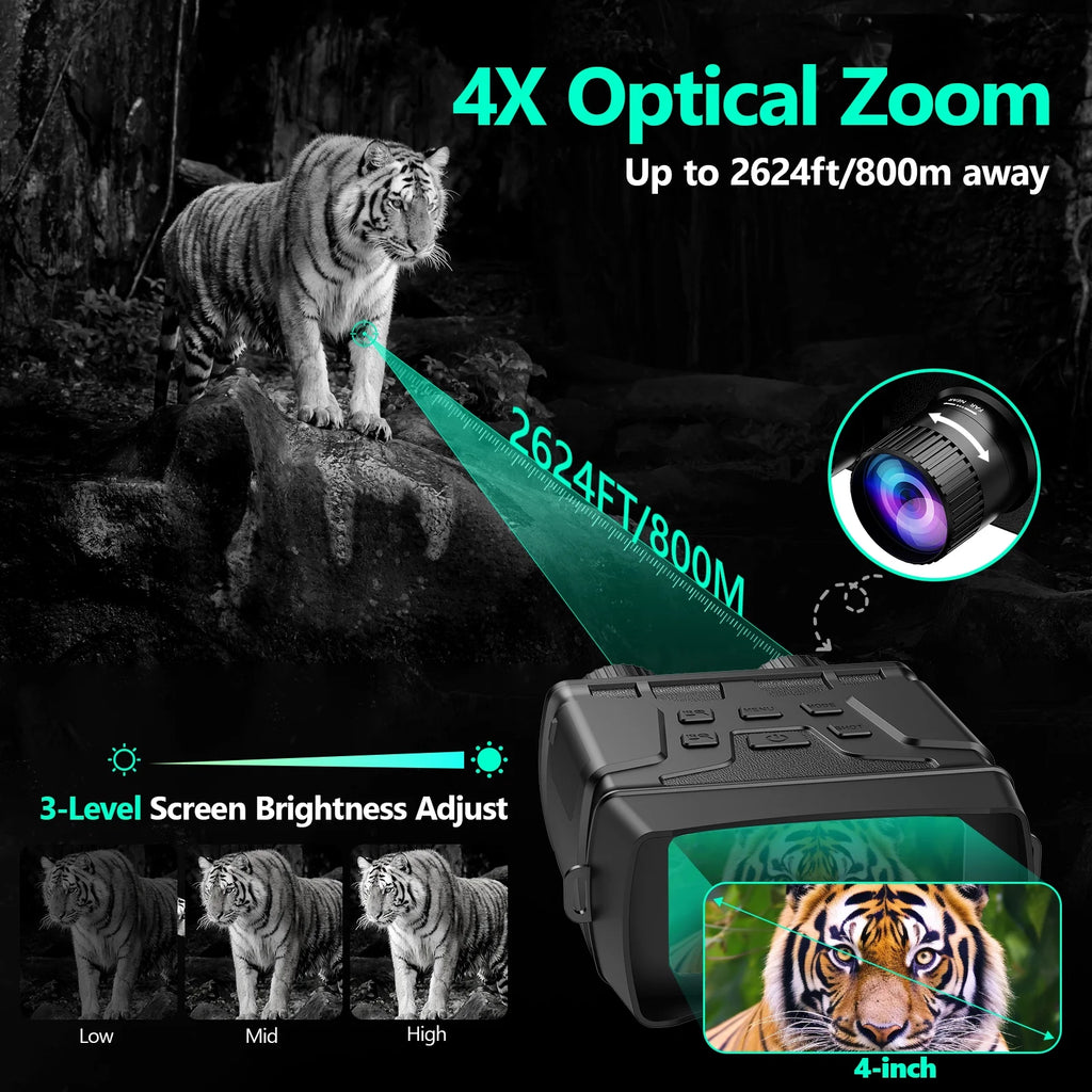 4K Night Vision Goggles for Adults, 10X Infrared Night Vision Binoculars, 40MP Photo and Video Capture, Type-C Rechargeable