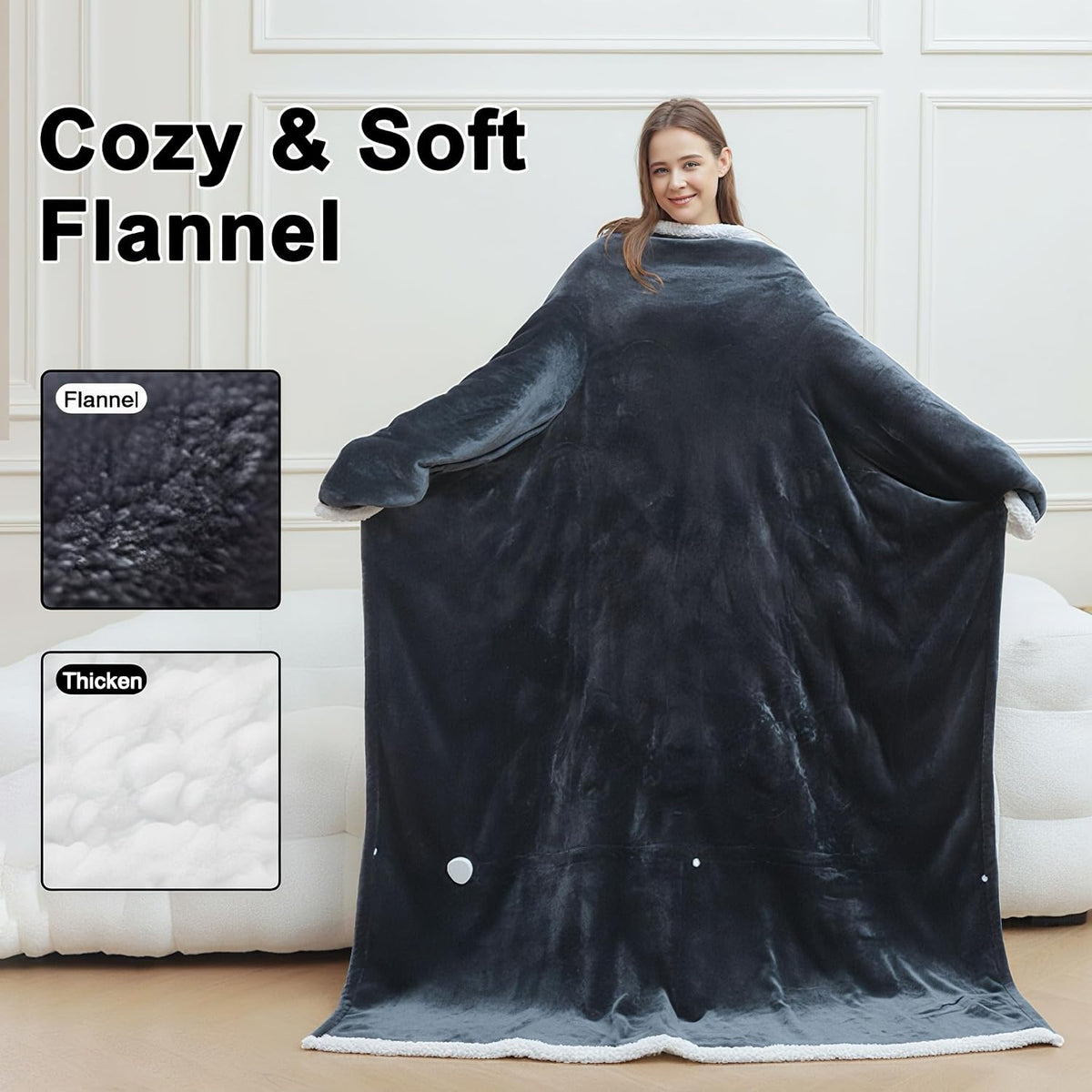 KINGTE Wearable Heated Blanket Portable with Sleeves & Foot Pocket - Electric Snuggle Throw Blanket, 8 Heat Settings, 1-12H Auto Shut-Off, 50"X70"+14" Electric Blanket, for Her/Him/Family