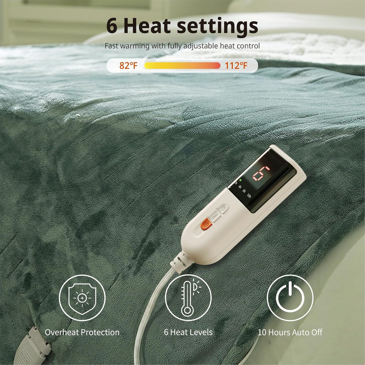 Heated Blanket Electric Throw 130X160Cm Machine Washable Green