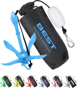 Kayak Anchor, 3.5 LB Folding Anchor System, Paddle Boards, Jet Skis & PWC | Complete Best Marine Anchor Kit for Kayaks, Canoes, SUP Paddleboards, and Small Boats. Includes Longer Rope for Stronger Hold
