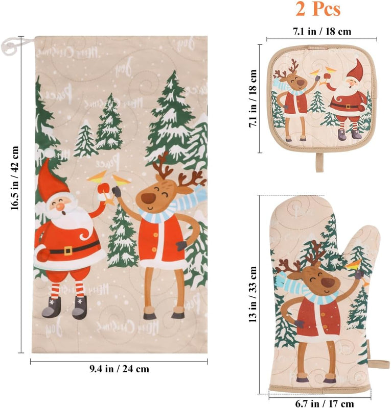 Bestonzon 5Pcs Christmas Oven Mitts and Pot Holders Sets, Heat Resistant Oven Gloves, Christmas Kitchen Decor for Kitchen Cooking Baking Grill Baking BBQ and Accessories