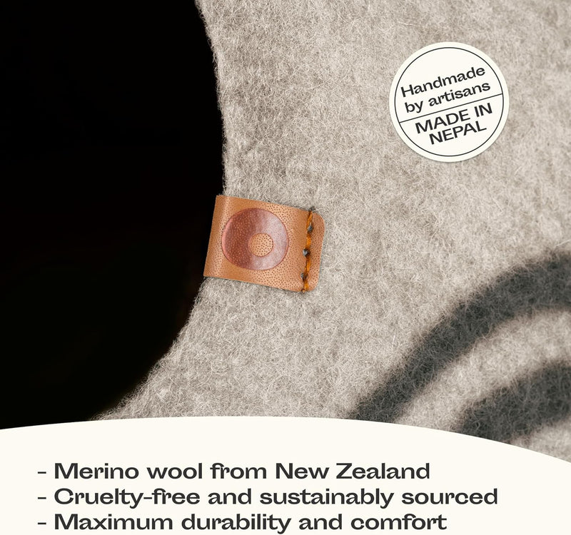 MEOWFIA Cat Cave - Merino Wool Bed for Indoor Cats (Light Gray, Medium) | Cat Bed Enclosure, Premium Felt, Handmade, Super Soft, Lightweight, Breathable, Adjustable Shape