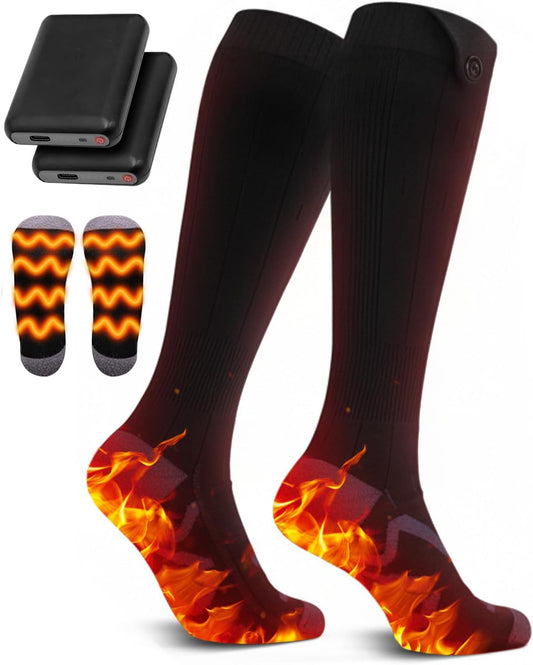 Heated Socks, 5V Rechargeable Heated Socks for Men Women, 5000 Mah Large Battery with 4 Gear Settings, Washable Heating Electric Socks for Ski Hunting Hiking Outdoor, Black
