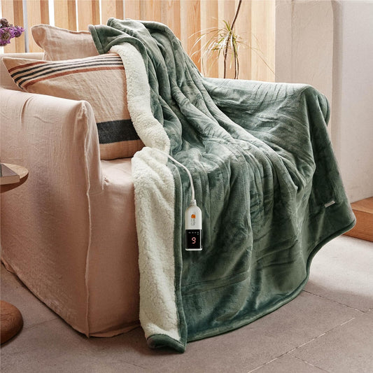 Heated Blanket Electric Throw 130X160Cm Machine Washable Green