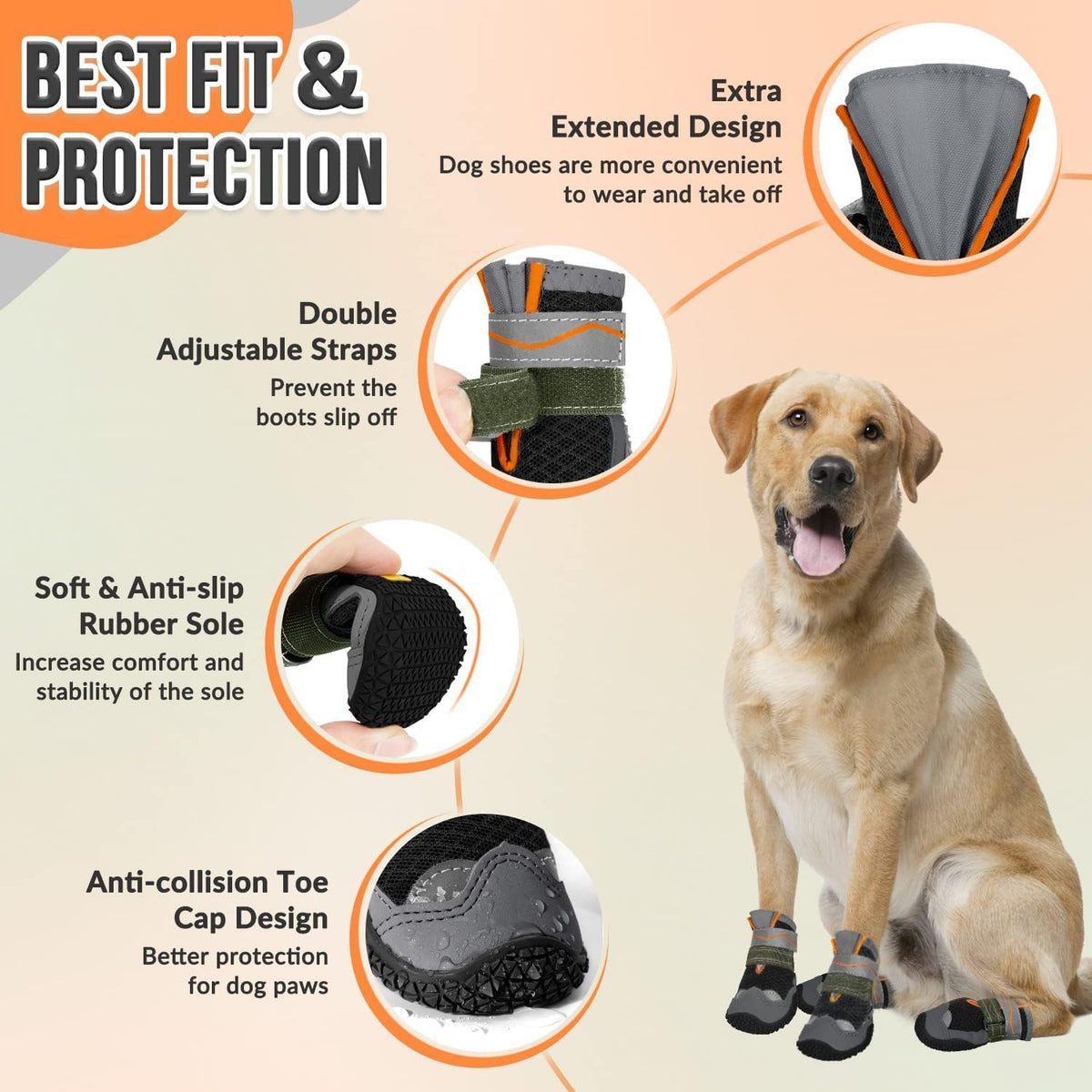 Dog Boots Paw Protector, Breathable Dog Boots for Injured Paws, 2Pcs