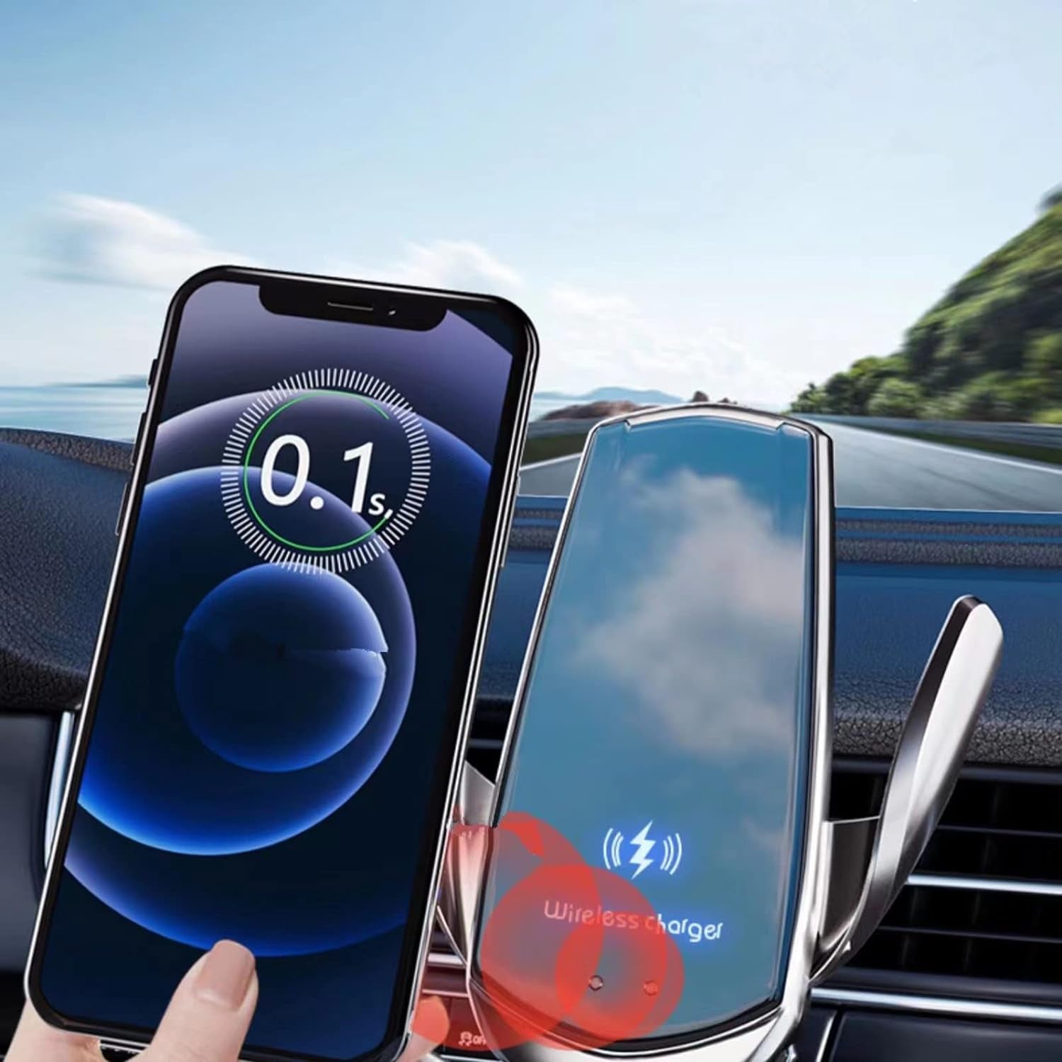 Wireless Car Charger Automotive Electric Induction 15W Wireless Charger Car Vent Mount Bracket Fast Charging Auto-Clamping Car Phone Holder Mount Air Vent Phone Holder Black…