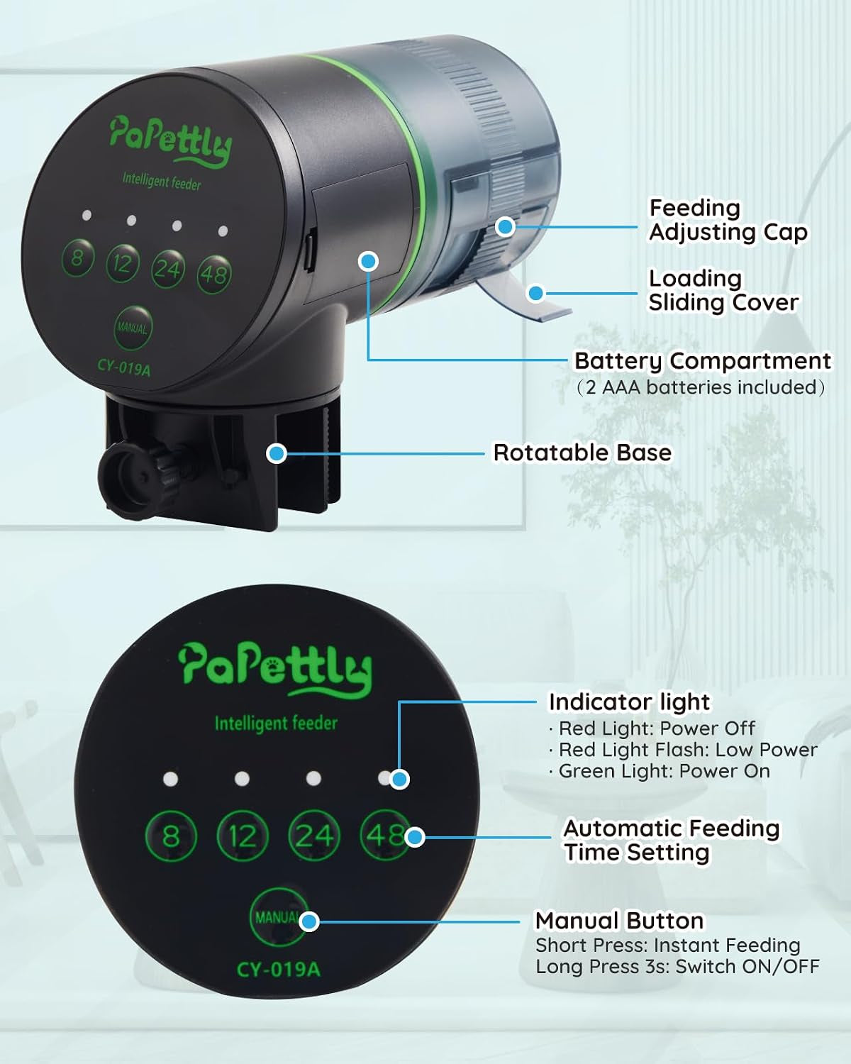 Automatic Fish Feeder for Aquarium - Battery Operated Autofish Feeder Dispenser with Lid, Moisture-Proof Auto Fish Feeder with Timer, 2 AAA Batteries and Fish Feeder Ring Included
