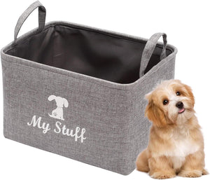 Geyecete Canvas Dog Toy Storage Dog Toy Basket -Box for Dog Toy Bins, Dog Blanket, Dog Clothes Storage - Pet Toy and Accessory Storage Bin-Gray