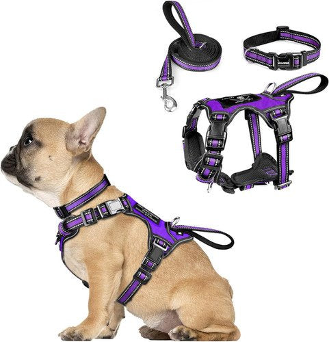 WINSEE Dog Harness No Pull, Pet Harnesses with Dog Collar, Adjustable Reflective Oxford Outdoor Vest, Front/Back Leash Clips for Small, Medium, Large, Extra Large Dogs, Easy Control Handle for Walking
