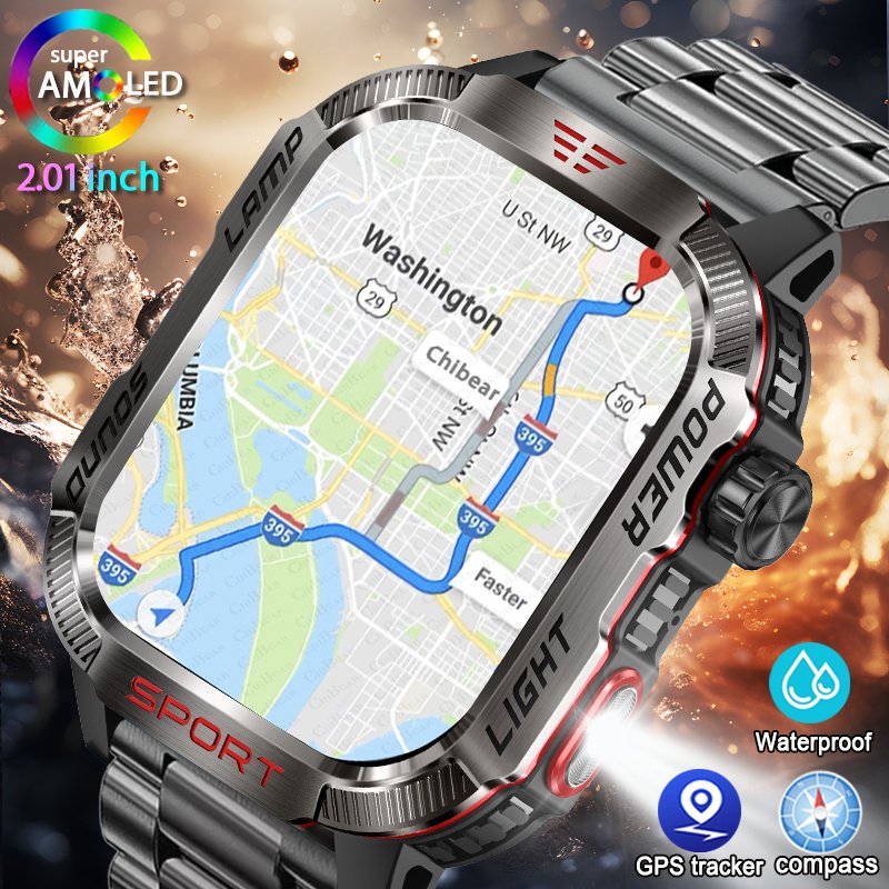 Original Men Smartwatch Flashlight Bluetooth Call Fitness Clock IP68 Waterproof Sports Men for Android IOS Smart Watch 2025 New