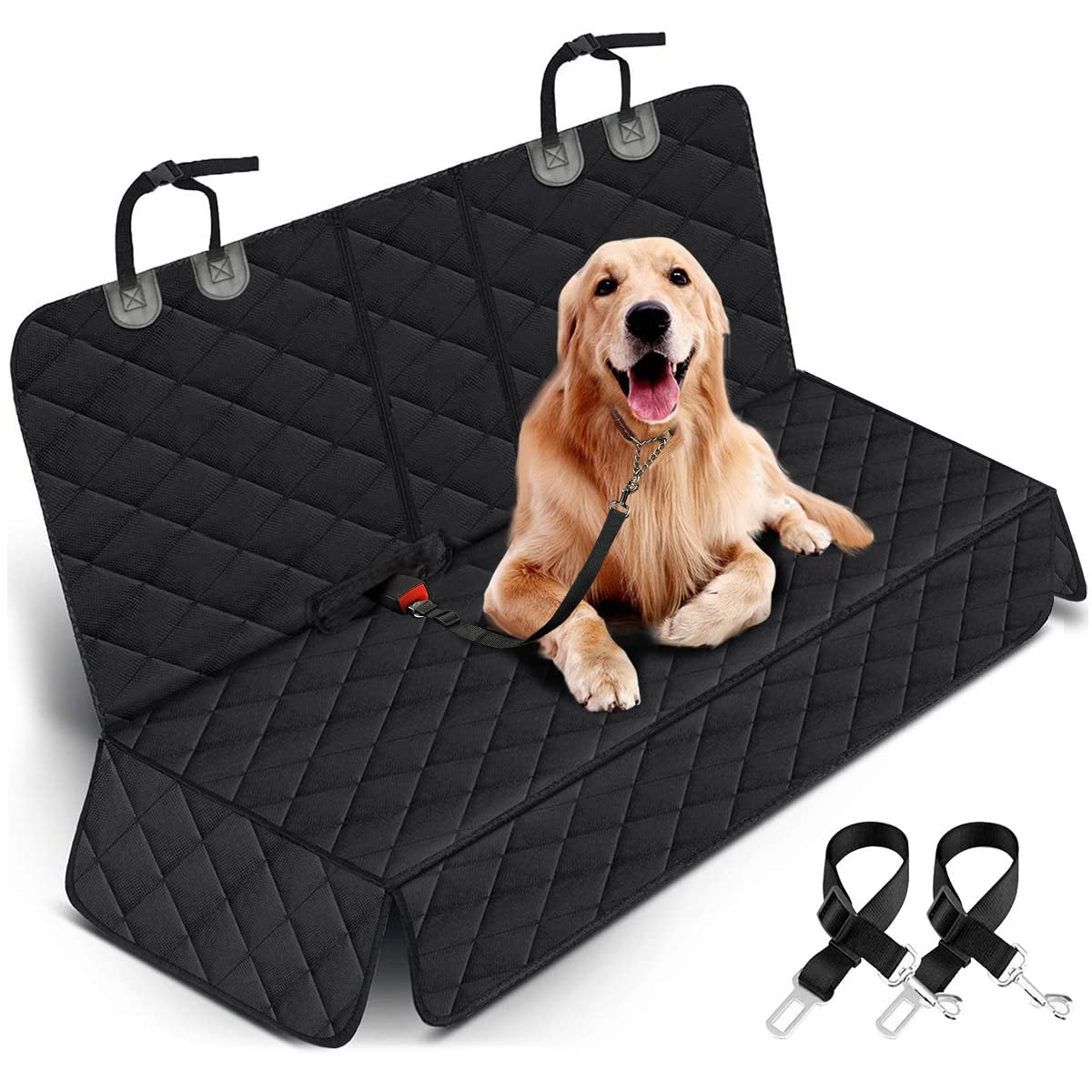 Yuntec Dog Car Seat Cover, Back Seat Cover for Dogs Pet Car Seat Protector | Waterproof Rear Seat Cover Durable Car Seat Cover, Fits Middle Armrest for Most Cars Suvs Trucks (53” Width)- Black