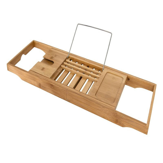 Domax Bamboo Bathtub Tray - Expandable Bath Caddy Tray for Tub, Black | Luxury Bath Table Trays with Book Stand, Soap Dish & Bath Sponge (29.4"-44.2"X 9.1"X1.65")